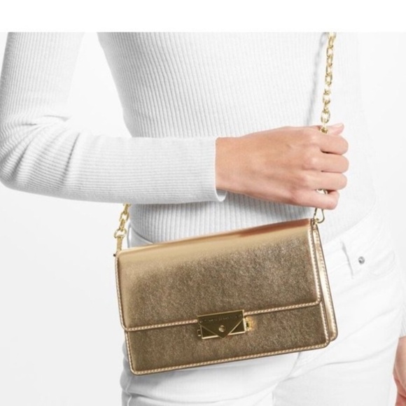 nwt MICHAEL KORS CeCe Metallic Gold Clutch shoulder Bag - Picture 3 of 12
